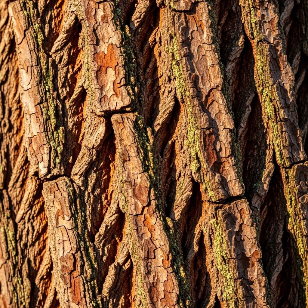Extreme close-up of ancient tree bark with deep ridges and complex natural textures in warm earth tones, representing the tactile and visual richness of natural environments